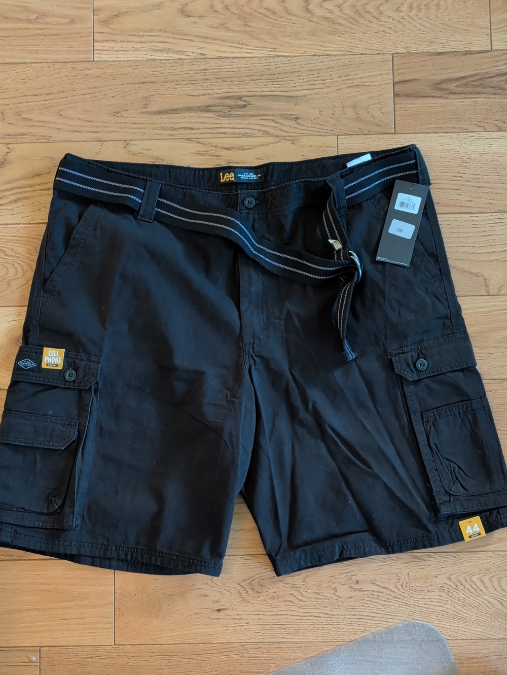 Lee Men's Black Cargo Shorts with Utility Belt